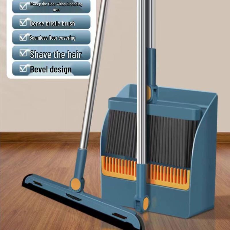 Indoor/Outdoor Broom and Dustpan Set with Magic Silicone Bristles