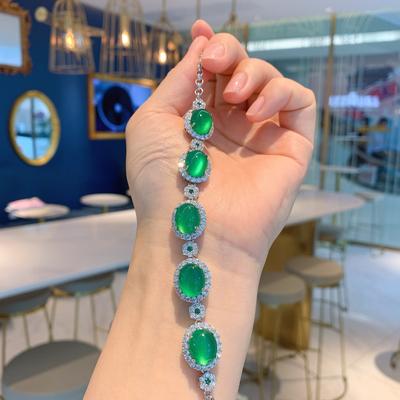 Jewelry Chalcedony Jadeite Green Fluorescent Bracelet Round Diamond Jade Bracelet Female Birthday Gift