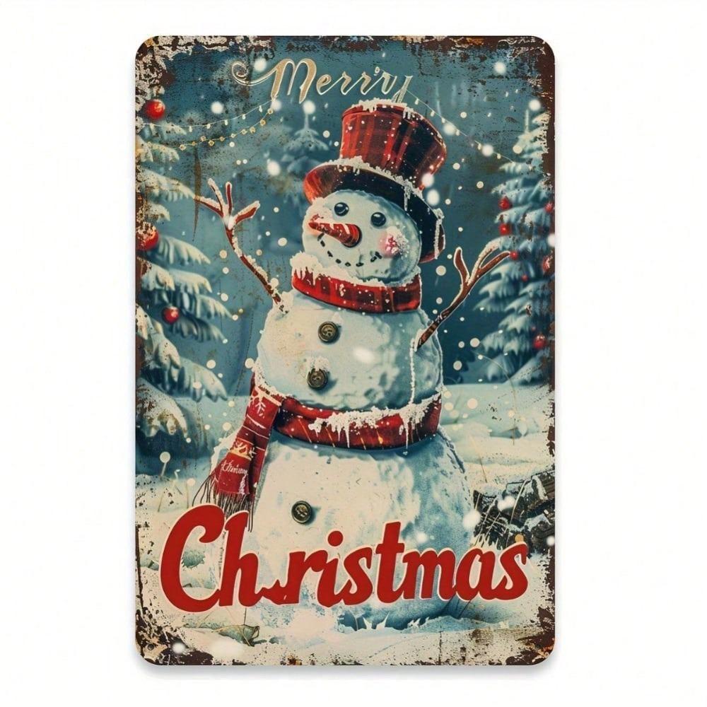 

Vintage Christmas Snowman Metal Tin Sign, Rustic Iron Wall Art for Home Office Cafe Garage Decor, 8x12 Inch Holiday Ornament 20x30 разноцветный