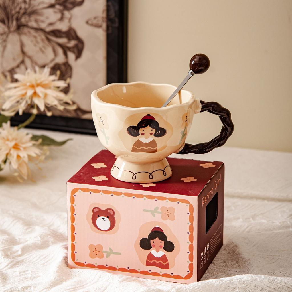 Retro Cardamom Girl Cute Mug Mug Creative Ceramic Cup Office Water Cup Coffee Cup Breakfast Milk