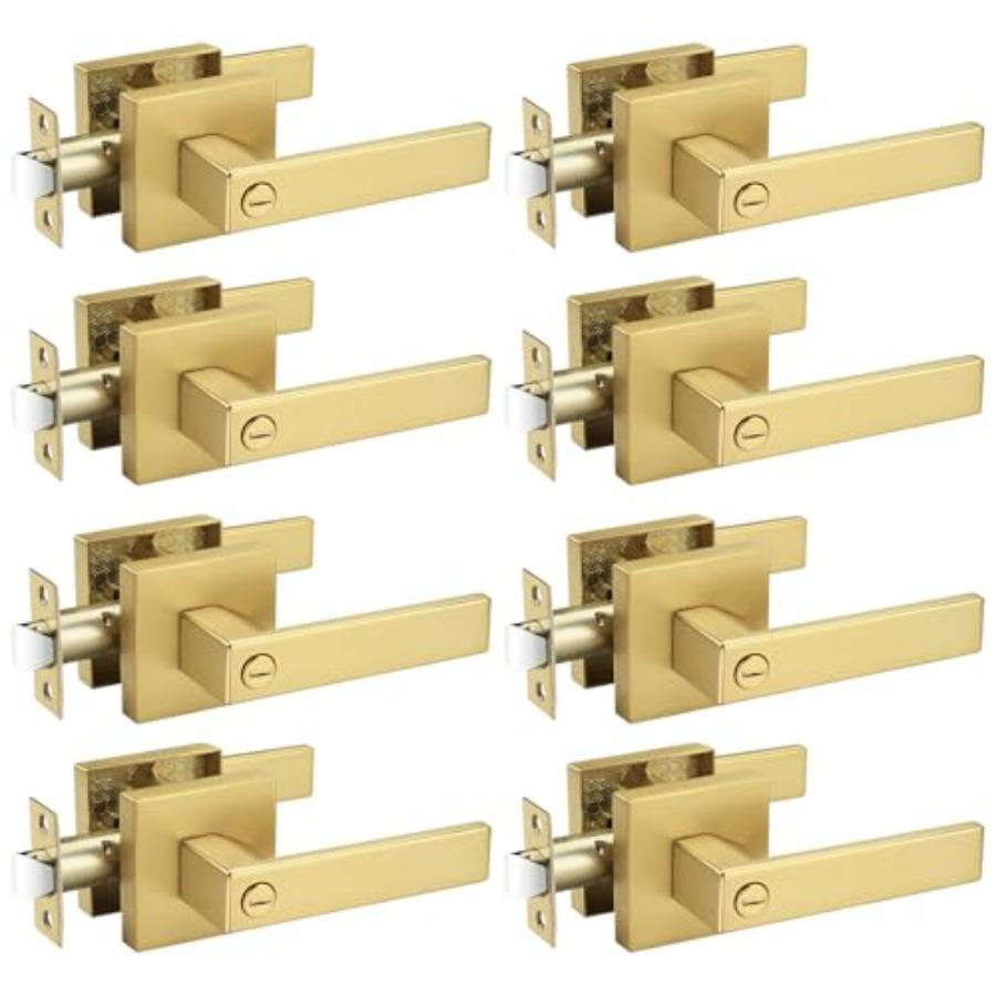 Square Door Lever Privacy Door Lock Handleset Keyless Lockset Door Knobs Storage Room Bathroom Set No Key in 3Pack золотой