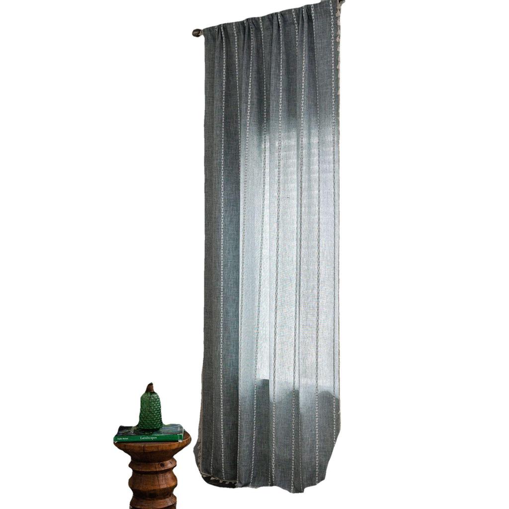 Imanqi Yun Striped Embroidery Semi-Blackout Curtains for Kitchen or Living Room, Country Style Bay Window Decor