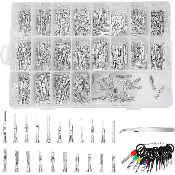 Linkstyle 395PCS Connector Pins Terminal Kit, 21 Types Automotive Car Electrical Wire Terminal, 1/1.5/1.8/2.2/2.8/3.5mm Non-Insulated Plug Removal