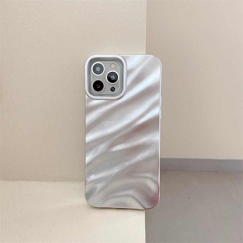 Luxury Wave Satin Ruffle Pattern Phone Case For iPhone 11 12 13 14 15 16 Pro Max Plus Glitter Shockproof Solid Color Cover