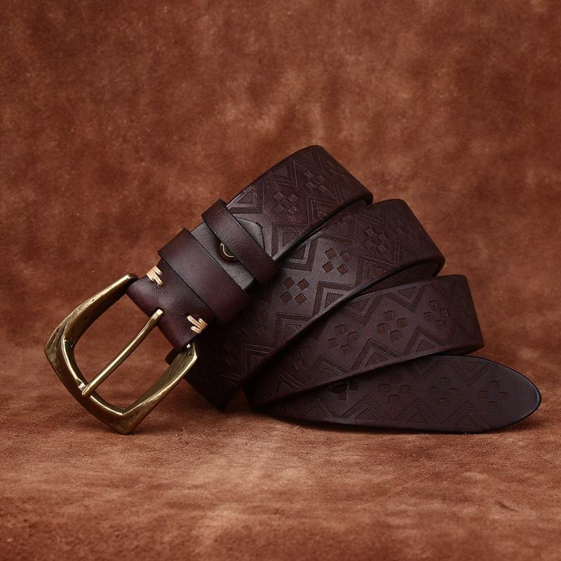 Rare Thickened First Layer Cowhide Belt Men'S Genuine Leather Pin Buckle Personality Niche Trend Casual Laser Engraving Belt Men