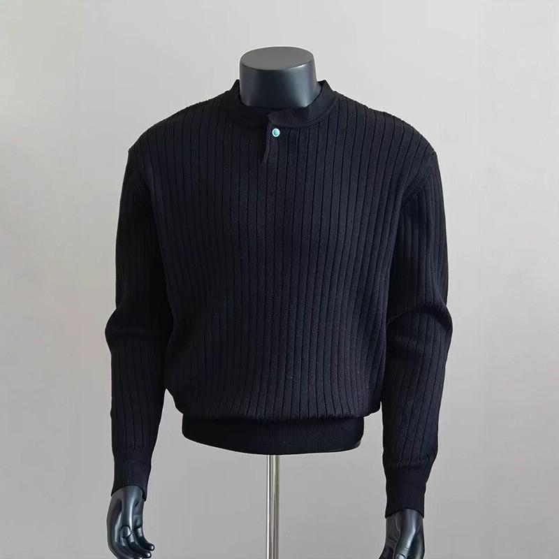 Men s Turquoise Textured Henley Sweater - Autumn Old Money Style, Long Sleeve High-End Base Layer 3XL