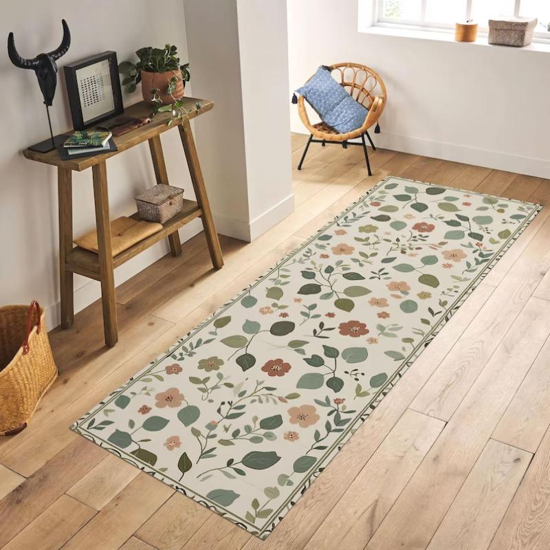 Tappeto Runner Floreale Colorato Vintage Stile Rustico Tappeto con Stampa Floreale Assorbente Antiscivolo Decorazione Ingresso Soggiorno Tappetino