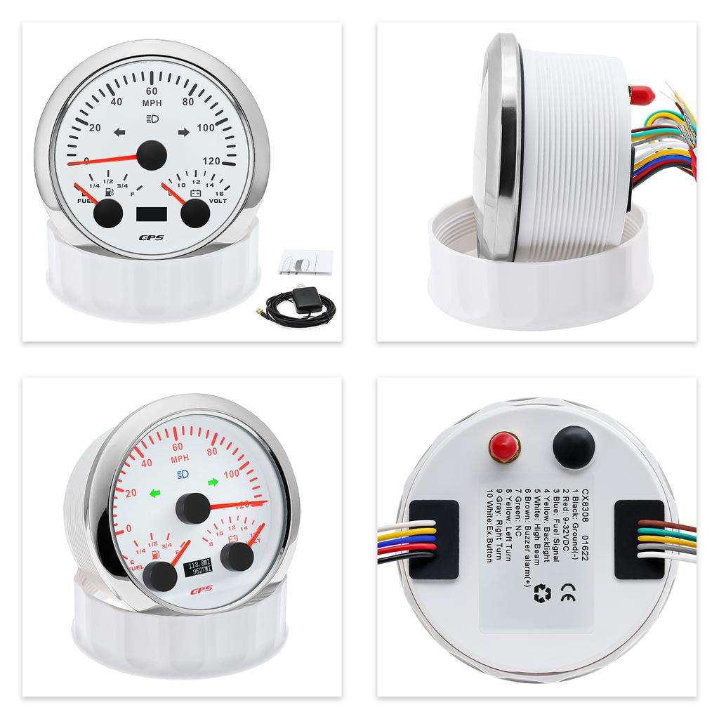 85MM GPS Speedometer with Turn Signal Light 3 IN 1 Car Digital Voltmeter Waterproof Oil Gauge 7 Color Backlight for Boat Marine