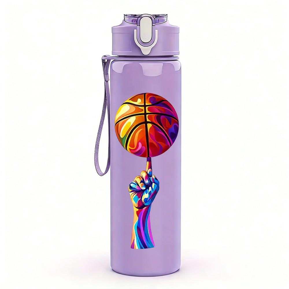 1PC Basketball Player Hand Hoop Print 750ml Color Plastic Sports Water Bottle Leakproof Flip Straw Lid Suitable for Sports Office Home Use