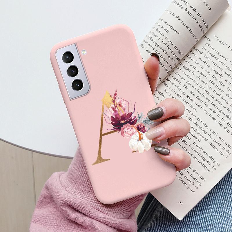 For Samsung Galaxy S21 S21 FE Case S21 Plus Flower Gold Letter A Z Soft Silicone Phone Cover For Samsung S21 Ultra Bumper S21+