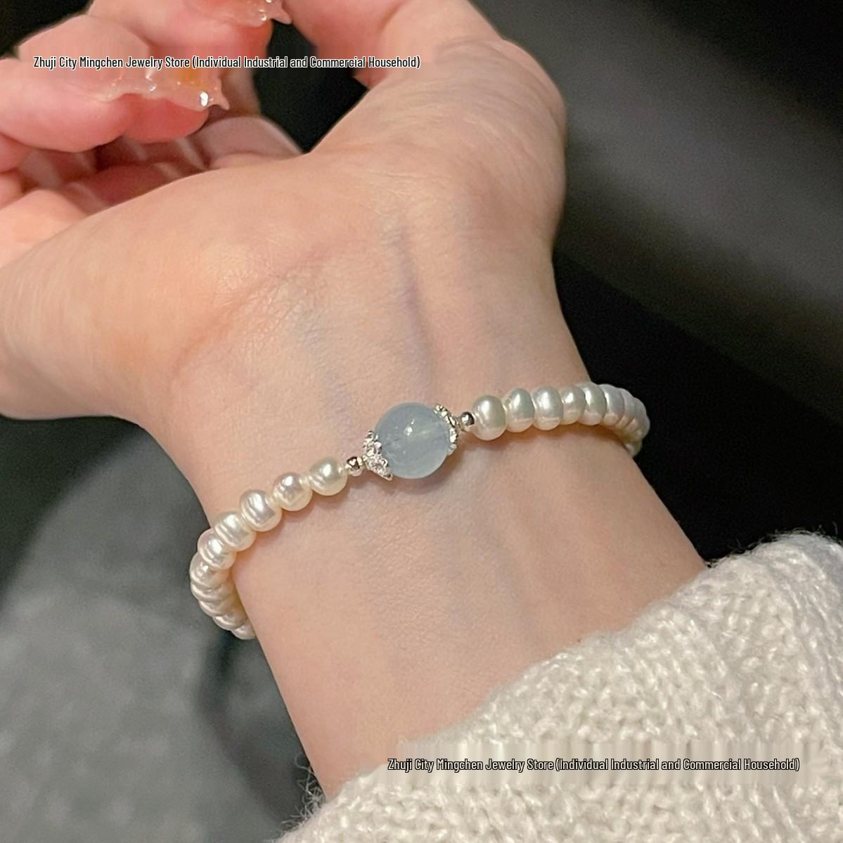 Natural Aquamarine Fresh Style S925 Silver Bracelet with 5-6mm Near Round Beads - Elegant Gift for Women 5-6mm