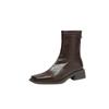 Retro Simple Square Head Rear Zipper High Thick Heel Short Tube Fashion Short Boots Children's New Autumn Black Brown