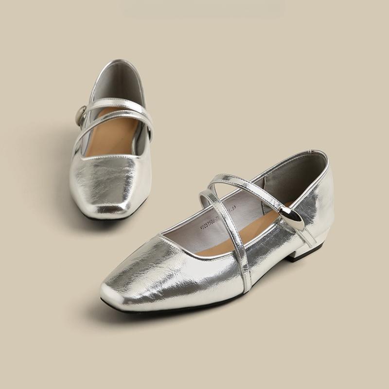 Mary Jane Single Shoes Women's Spring New Temperament Square Toe Shallow Mouth One Strap Soft Sole Flat Shoes