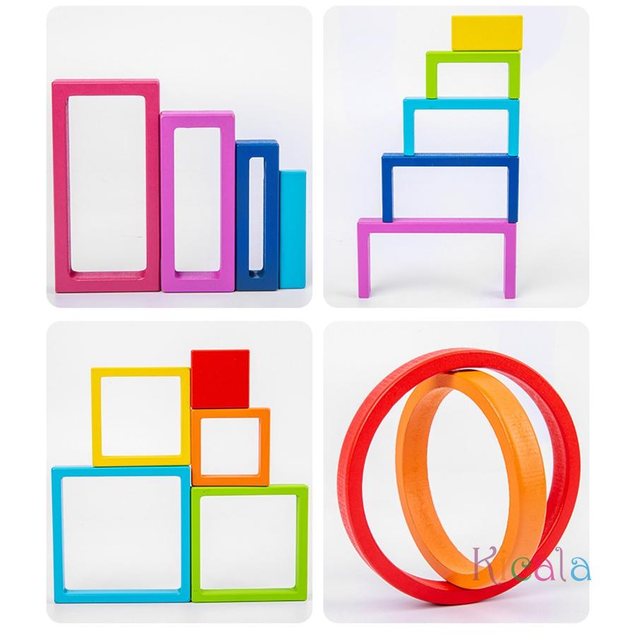 Montessori Rainbow Nesting Stacking Toys Wooden Building Blocks Balance Game Art Geometric Creative Educational Toys Kids Gift