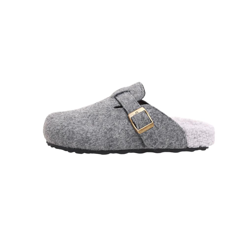 Grape mother autumn new warm and velvet inner height increase fluff half drag outer wear platform women's shoes autumn and winter