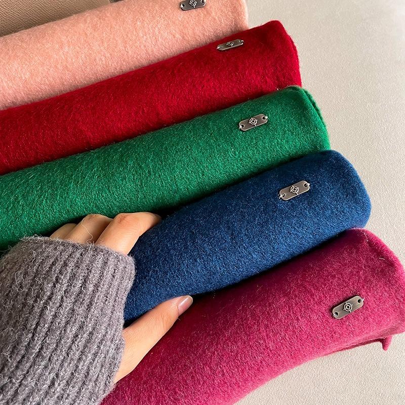 New monochrome soft waxy wool simple thickened warm winter scarf women's scarf wind