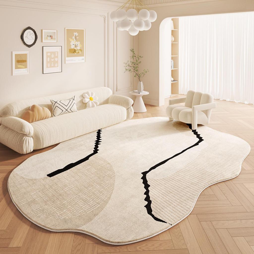 Faux Cashmere Irregular Rug: Stain-Resistant, Easy-Clean, Cream Style for Living Room, Bedroom, or Wardrobe