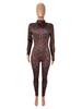 Leopard Print High-Waisted Slim-Fit Long-Sleeve Jumpsuit for Women