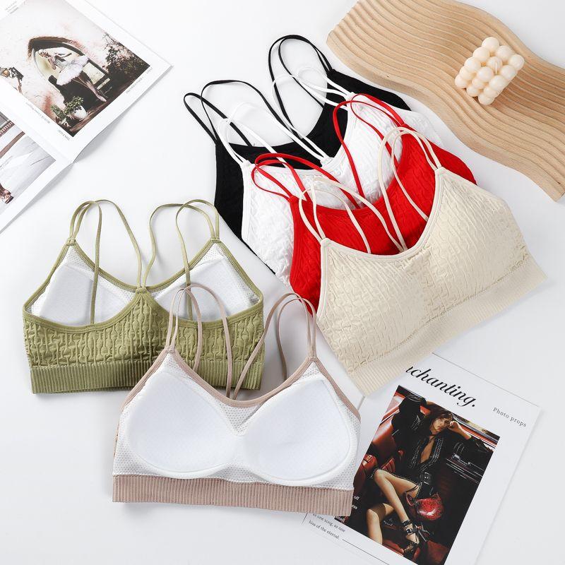 Plus Size Red Spaghetti Strap Backless Bra for Women Non-magnetic Student Sports Cami Bustier Push-Up
