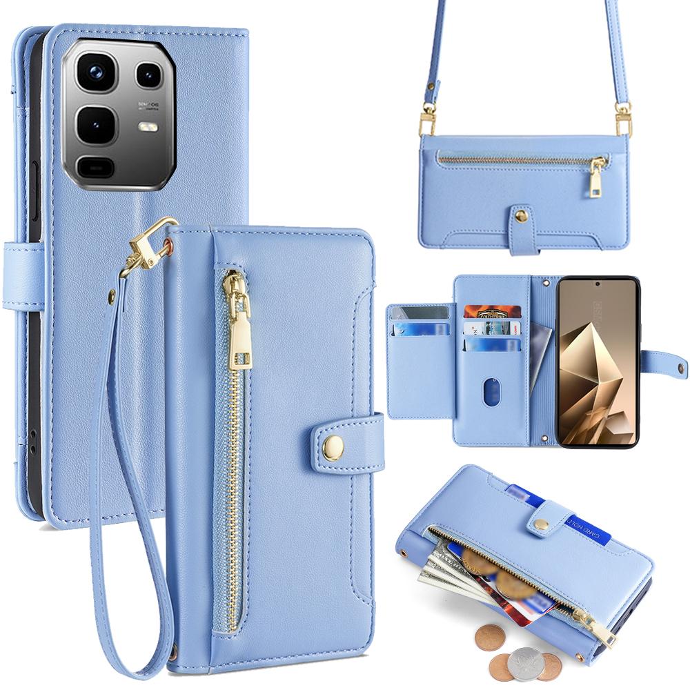 For Infinix Note 50 4G Leather Case Zipper Pocket Wallet Phone Cover with 2 Straps