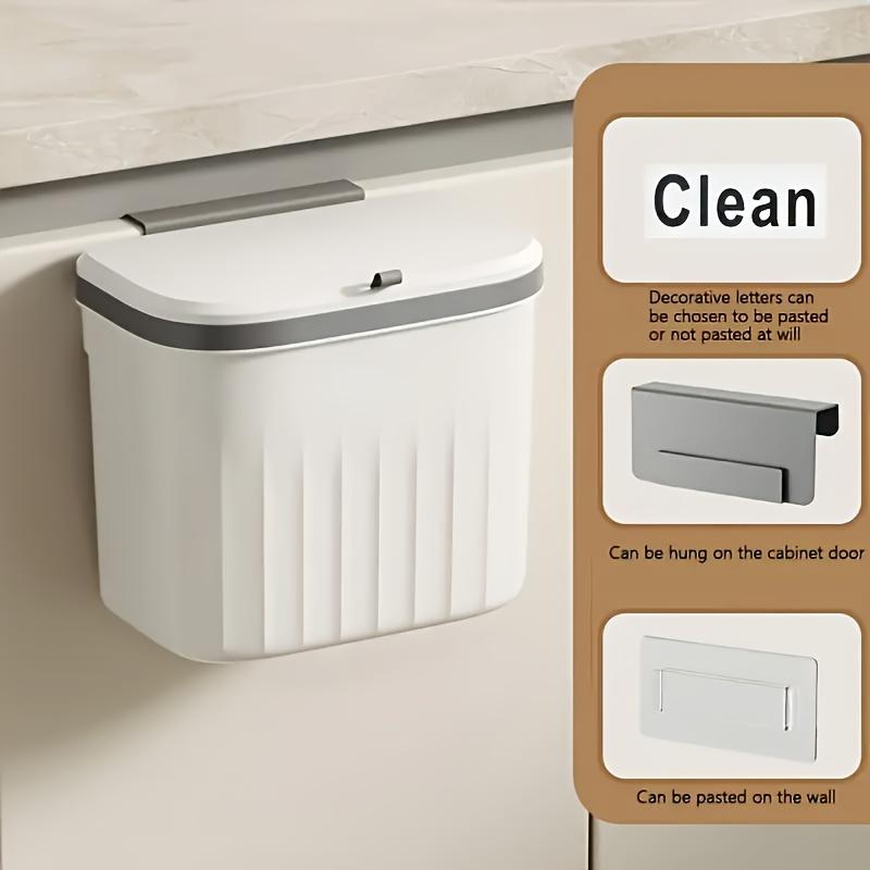 1pc Hanging Trash Can for Kitchen Cabinet Doors - Compact Garbage Bin with Hook or Adhesive Mount, Cream & White Design