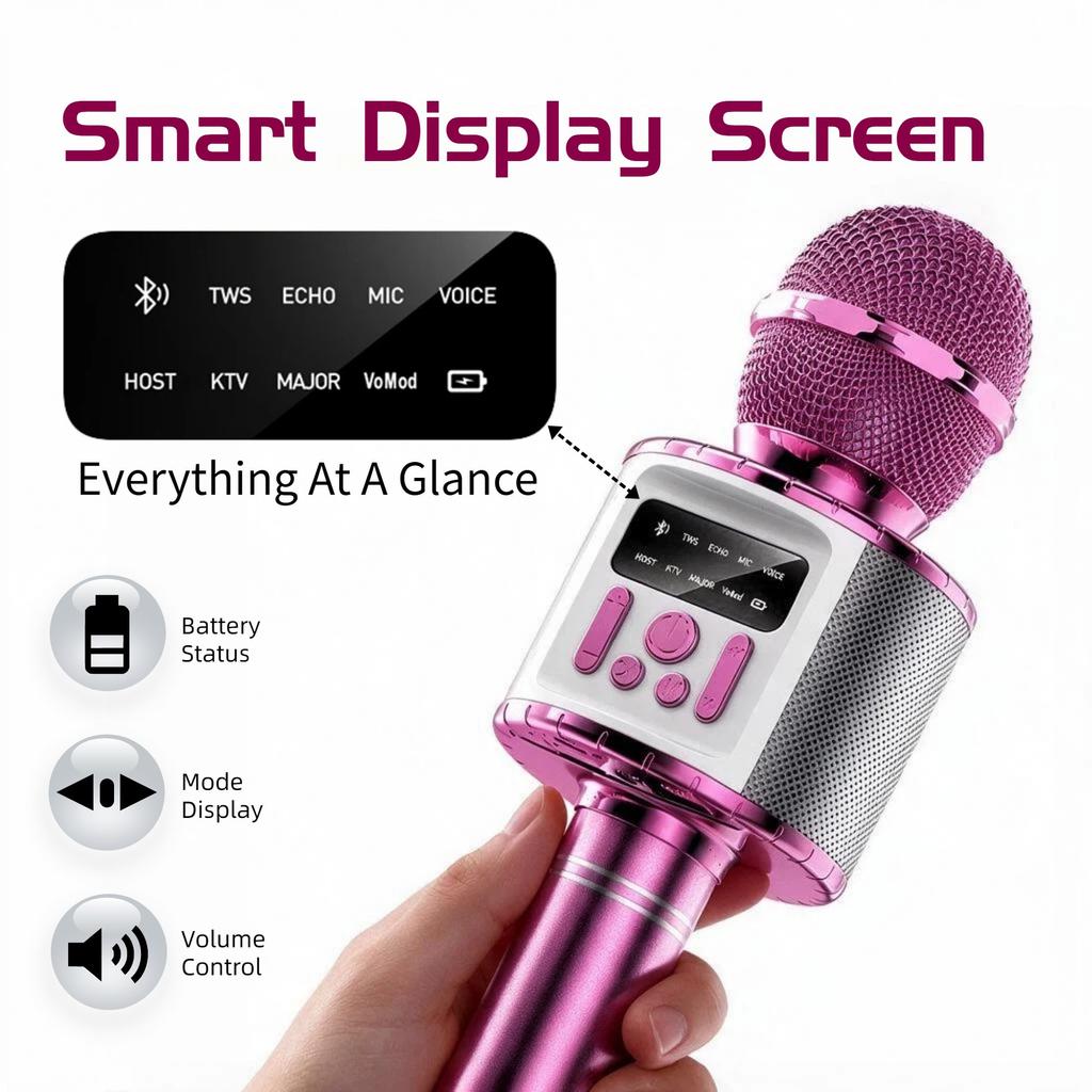 Wireless Karaoke Microphone with Speaker, RGB Light Sync, 5W Dual Speaker, 5 Voice Effects, 4 Modes, Bluetooth/AUX/TF, Party Home KTV Mic