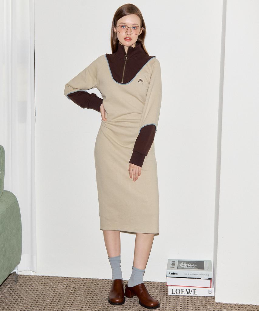 SALON DE YOHN Color Block Cozy Dress_Beige