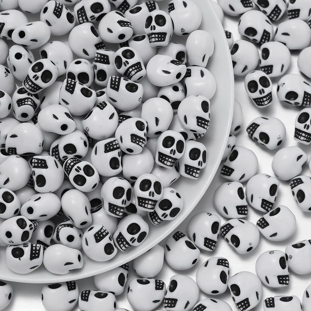 30pcs/Lot Skull Beads Acrylic Spacer Bead for Bracelet Necklace Earrings DIY Jewelry Making Accessories Halloween Decoration
