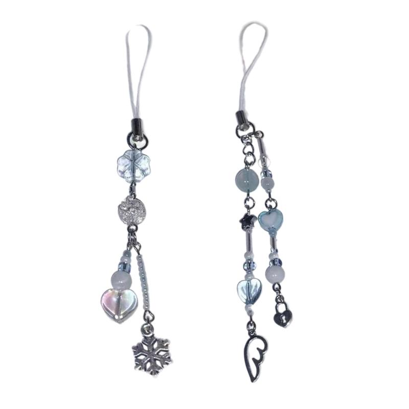 Handmade Beaded Pendant Phone Charm Unique and Stylish Keychain with Snowflake Wing Accessory for Women and Adults