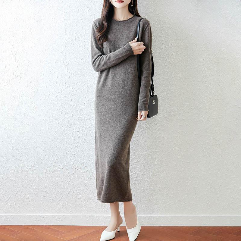 Women Sweater Dress 100% Wool MODERN NEW SAGA O-neck Knit Long Pullover Winter Jumpers Wool Long Dress Female