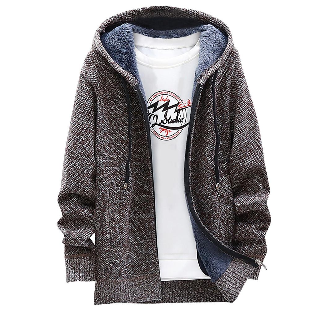 Men's Fall And Winter Casual Sweater Jacket Warm Knit Sweater Hooded Hoodie