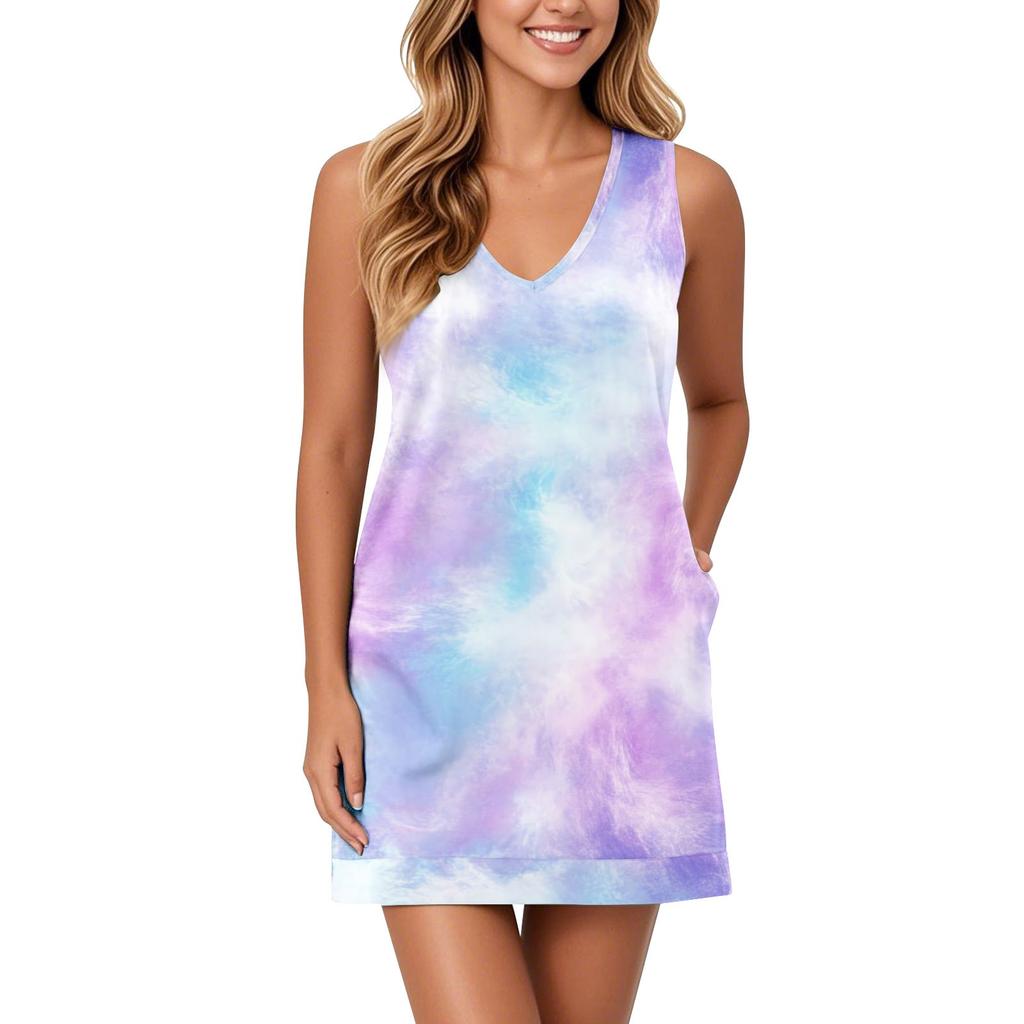 Women's V-neck Sundress Sleeveless Casual Floral Print Dress With Pockets