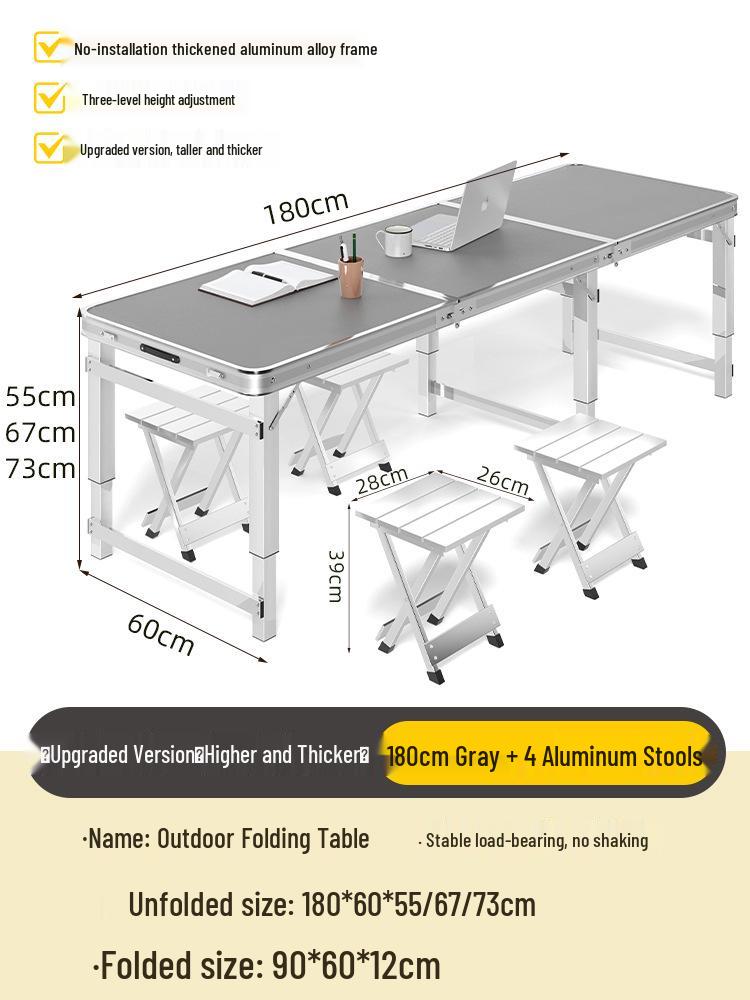 Adjustable Height Aluminum Folding Picnic Table & Chairs Set for Outdoor Camping & BBQ