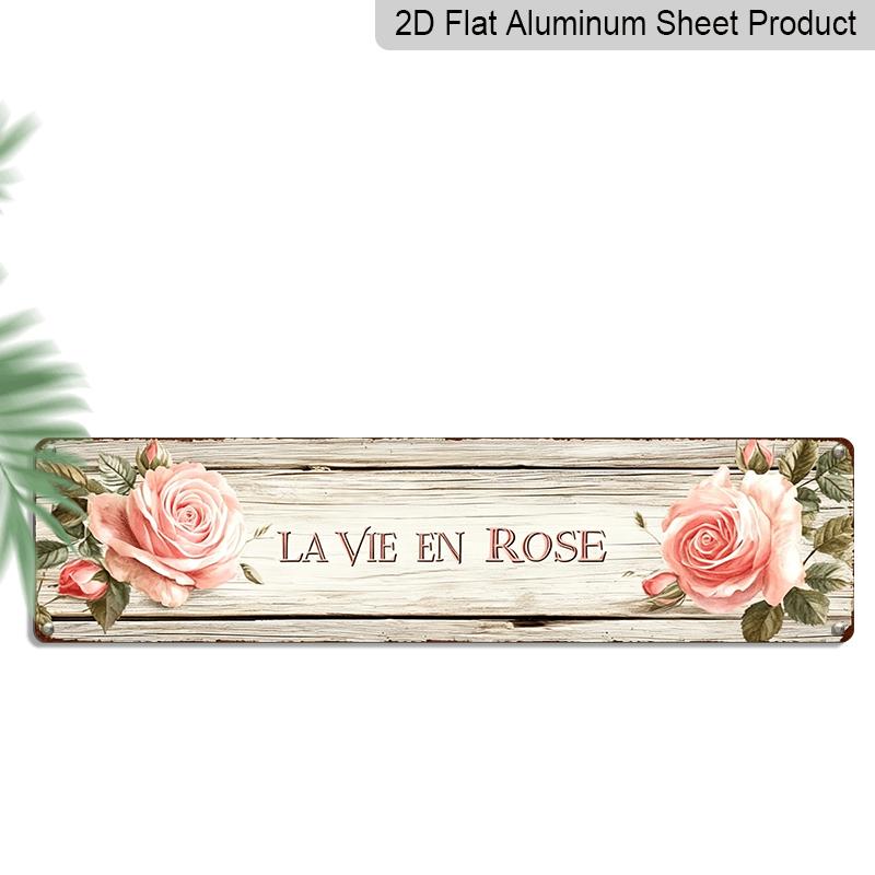 

2D Flat- 1pc La Vie En Rose Vintage Aluminium Plaque Sign- 15.7×3.94inch Rustic Wall Art, French-Inspired Aluminium Decorative Sign with Pink Roses 40cm x 10cm