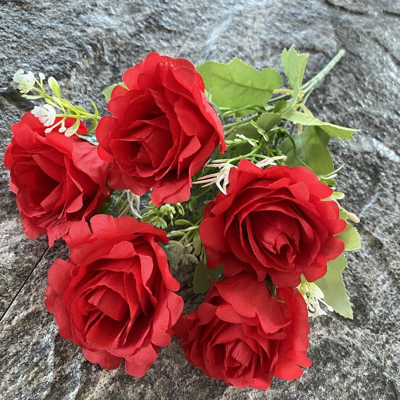

Bridal Bouquet Silk 5branch Artificial Flowers Weddings Decor Props Photography Red