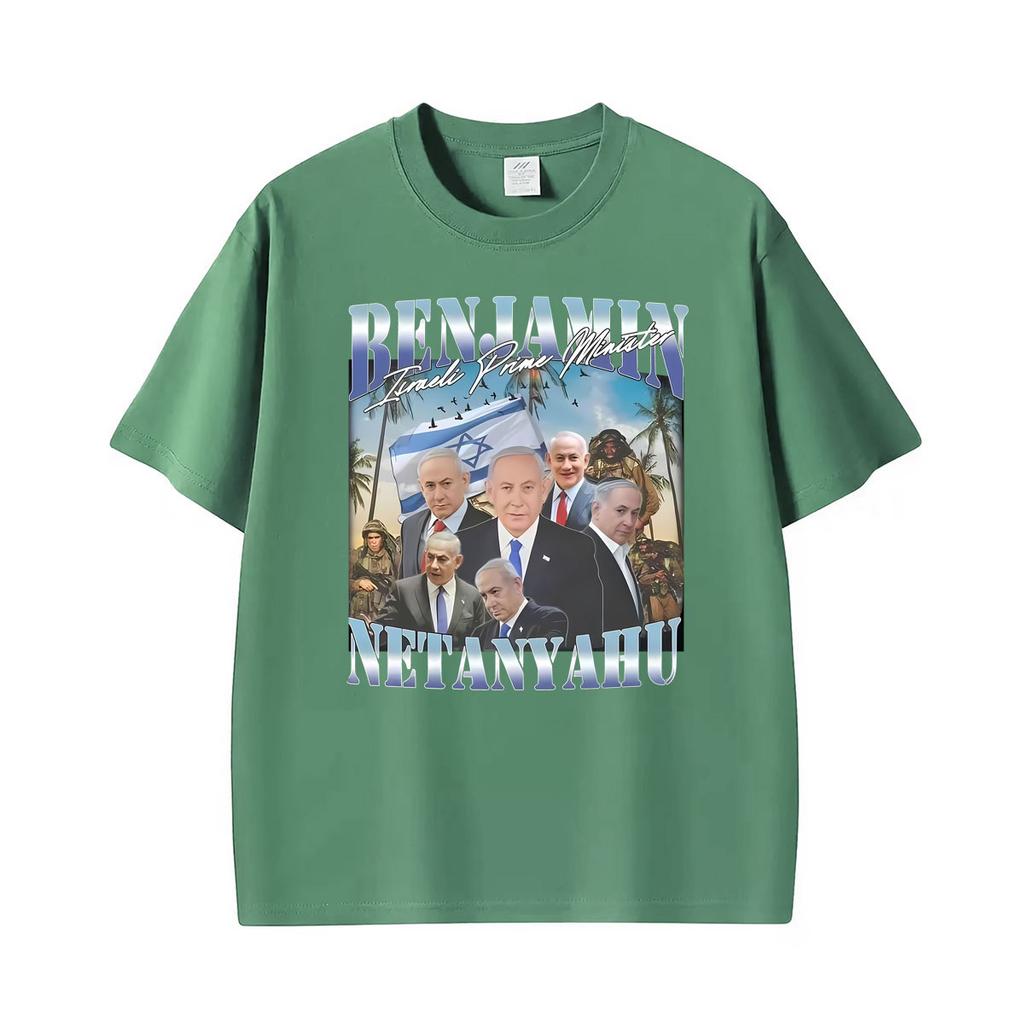 Benjamin Netanyahu Collage Vintage Primo Ministro Israeliano Magliette Unisex Moda Unisex Magliette di Alta Qualità Maglietta Estiva in Cotone