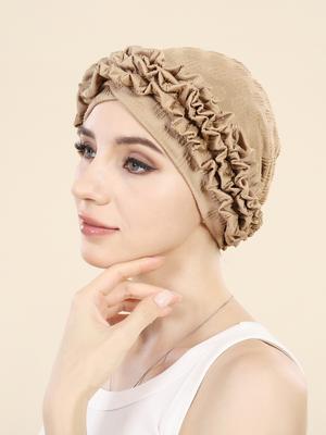 Crossed Forehead Flowers Turban Cap Solid Color Women Hijabs Islamic Chemo Cap Head Scarf Ladies Head Wrap Cover Hijab Scarf