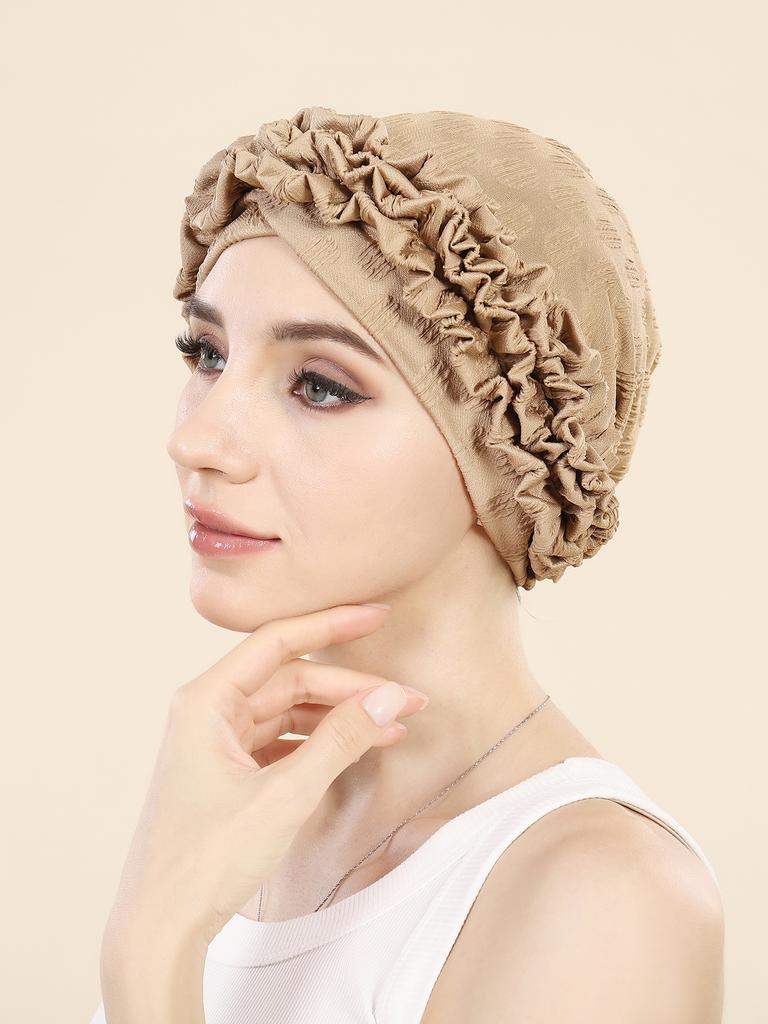 Crossed Forehead Flowers Turban Cap Solid Color Women Hijabs Islamic Chemo Cap Head Scarf Ladies Head Wrap Cover Hijab Scarf