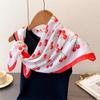 Luxury Square Silk Scarf Women Cute Fruit Cherry Pattern Shawls and Wraps Fashion Small Bag Scarves Hair Tie Bandanas 70*70Cm