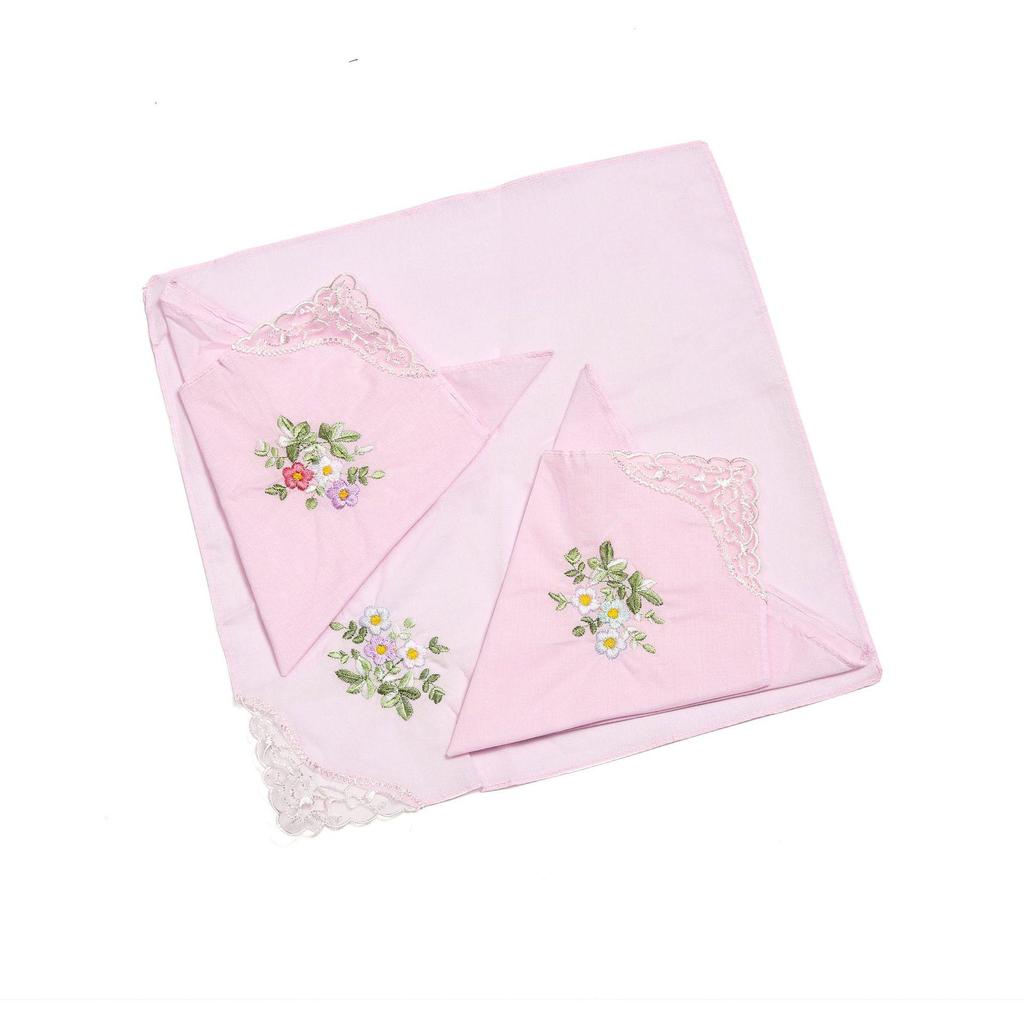 Elegant 60s Yarn Cotton Handkerchief with Butterfly Flower Lace Embroidery for Women