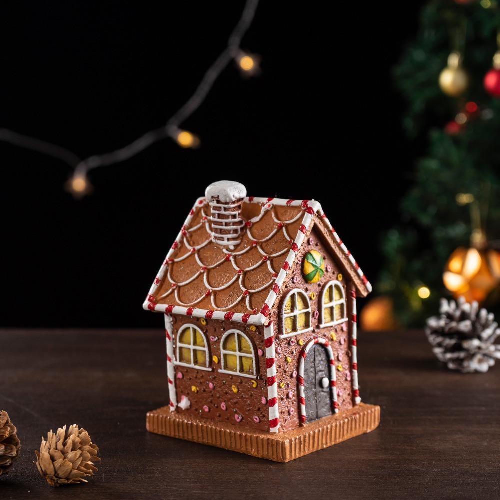 Resin Gingerbread House Ornament Luminous Gingerbread House Figurines Gift