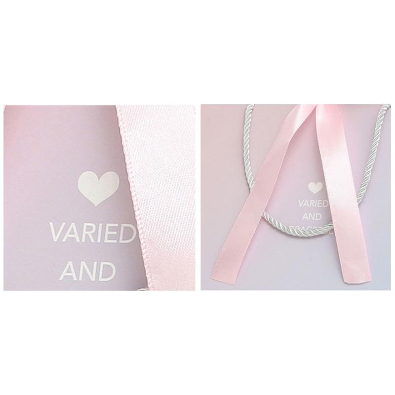 5Pcs Paper Gifts Bags With Bow Recyclable Birthday Wedding Handle Shopping Bags Present Clothing Cosmetic Jewelry Packaging Bags