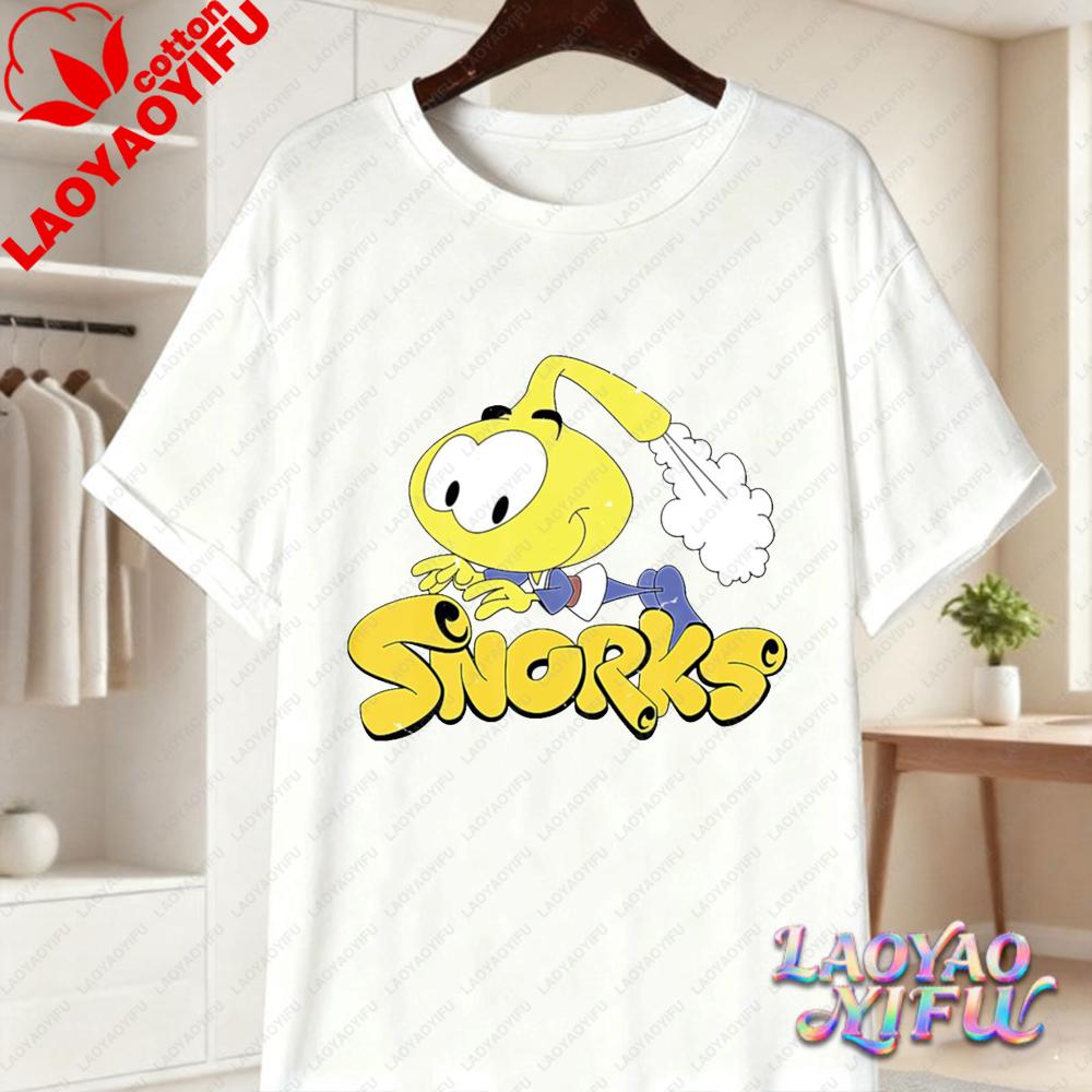 80s Retro Snorks Cartoon Print Short Sleeve T Shirt Fun Cotton Tops Trendy Harajuku Style Graphic Tees Streetwear for Unisex Women