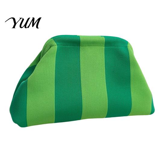 Large Capacity Cosmetic Pouch Woven Striped Clutch Purse for Woman, Pouch, Portable Knit Dumpling Bag, Kiss Lock Handbag Evening, Party