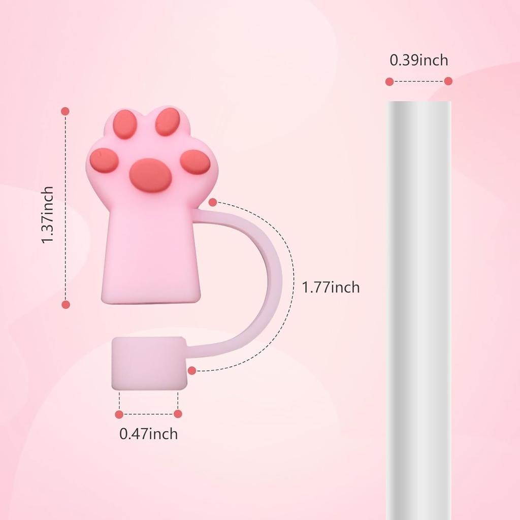 6 PCS Cat Straw Cover Protector Reble Drinking Accessories Silicone Cat Paws Straw Topper Compatible with 10 mm Straws