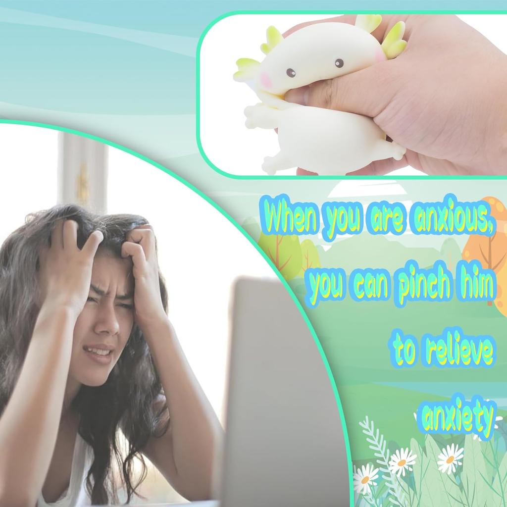 Axolotl Toy, Pull, Stretch and Squeeze Stress, Cute Fish Toy for Anxiety Relief, Birthday, Christmas, Office, Stocking Stuffer Gift, Toy Axolotl for