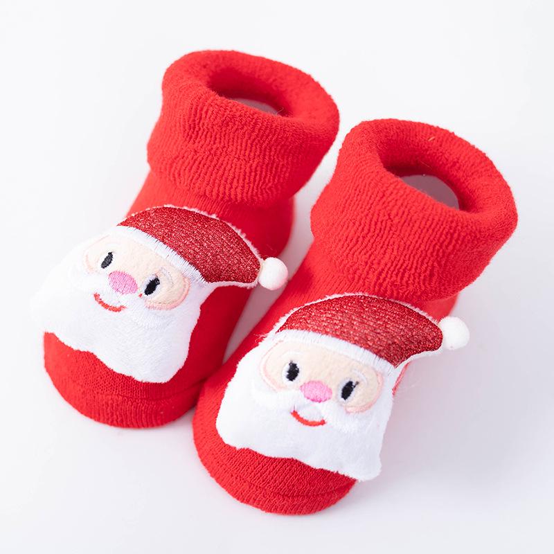 Warm Cartoon Terry Baby Floor Socks - Autumn/Winter Christmas Red