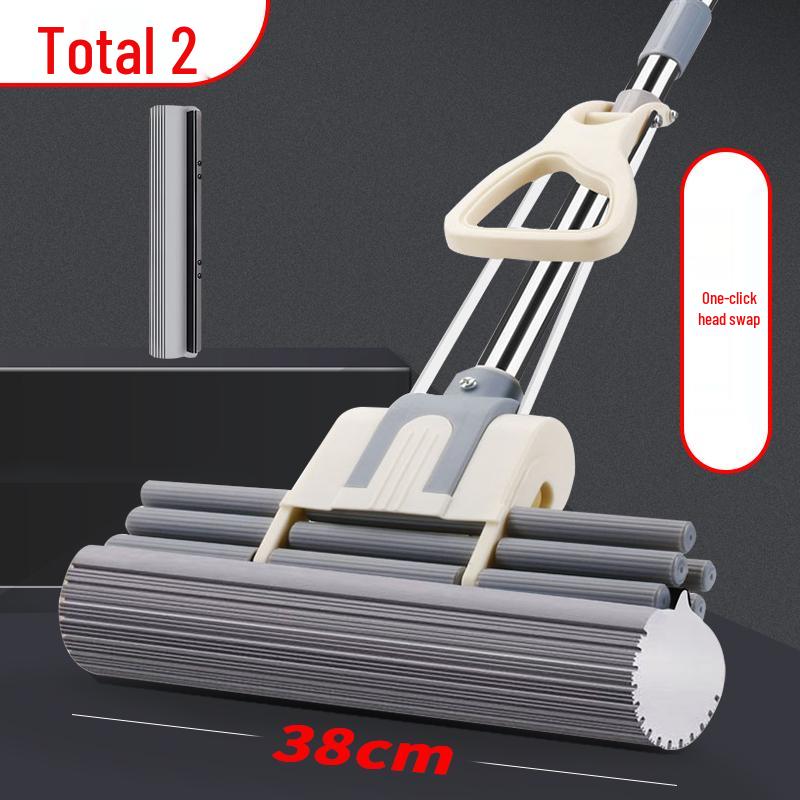 38cm Dual-Use Sponge Mop: Wet/Dry, Wash-Free, Easy Hand Operation