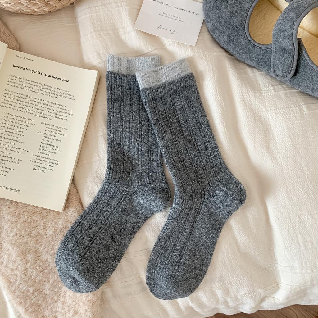 Socks Wool Simple And Versatile Korean Boneless Socks Medium Tube Socks Color Matching Double Screw Stacking Socks