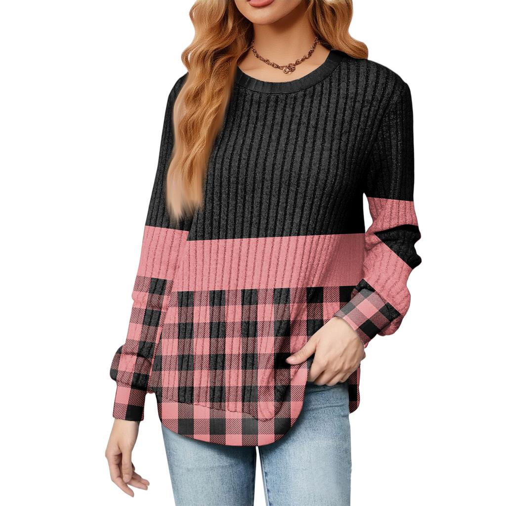 Fashionable Women's Long Sleeved Striped Printed Lightweight Sweater With Loose Round Neck Top